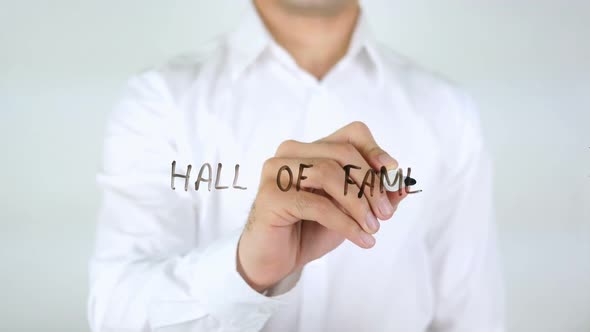 Man Writes Hall of Fame with Marker on Glass, Business, Corporate Stock ...