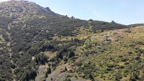 Aerial Panoramic View of Green Mountain Range and Hills in Valley of Carpathian
