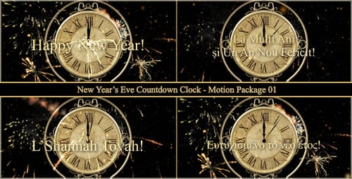 Ornate New Year's Eve Countdown Clock with Golden Fireworks