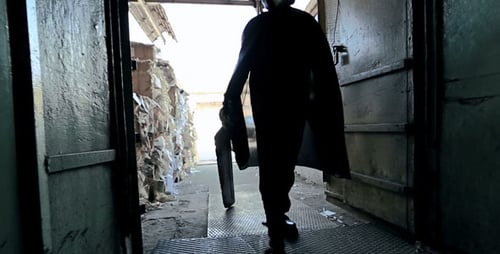 Figure Walks Through Dark Grungy Corridor