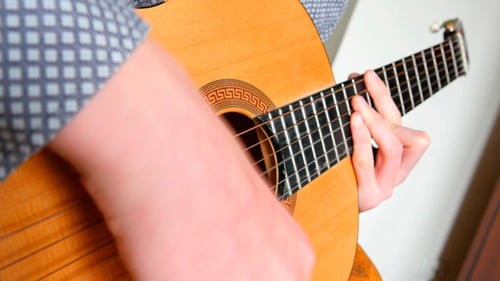 Guitarist Plays Acoustic Guitar Close Up