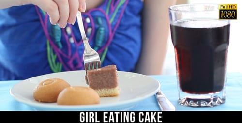 Woman Eating Cake with Soda at Table