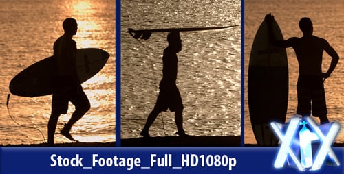 Man with Surfboard at Sunset Beach