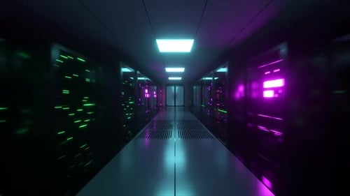 Transmissão digital de dados para servidores de dados atrás de painéis de vidro em uma sala de servidores de data center