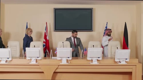 Meeting of Global Leaders at Long Conference Table