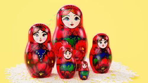 Decorative Russian Matryoshka Dolls on Yellow Background