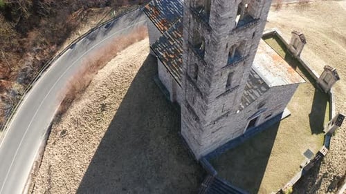Romanic Church Facade Aerial View