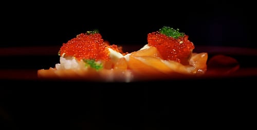 Fresh Sushi Food Against Dark Background