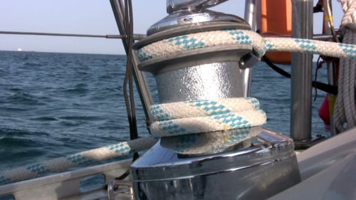 Close Up Winch on Sailboat at Sea