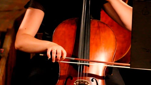 Woman Plays a Cello with a Bow