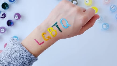 Painted LGBTQ on Hand Symbolizes Pride