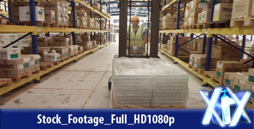 Forklift Operator Moving Pallet in Large Warehouse