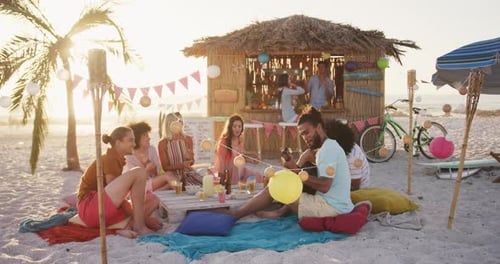 Friends enjoying a party on the beach