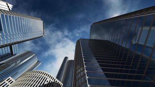 business district business center. camera traffic along high-rise buildings.
