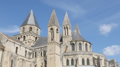 Abbaye aux Hommes famous William the Conquerer church by the day 4k 3840X2160 slow tilt UltraHD foot
