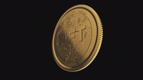 NTF Coin Token Rotates on Black Background