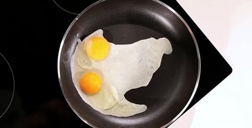 Two Eggs Cooking in Frying Pan on Stovetop