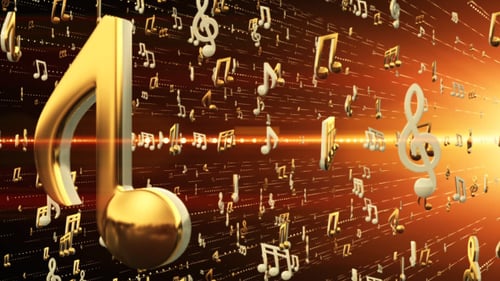 Dynamic Gold Musical Notes Flying Tunnel Background