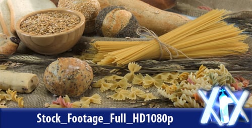 Delicious Food Ingredients of Bread and Pasta on Display