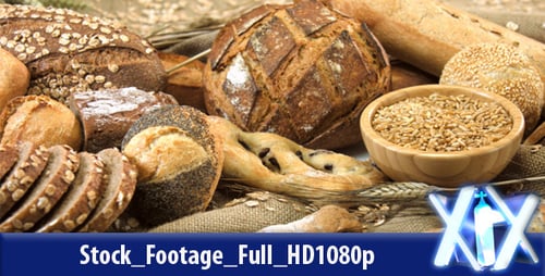 Display of fresh artisan breads with wheat grains