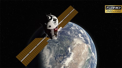 Satellite Deploying Solar Panels and Orbiting Earth in Space