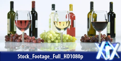 Bottles and Glasses of Wine with Grapes