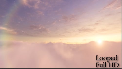 Sunrise and Sunset Over Clouds with Rainbow and Lens Flares