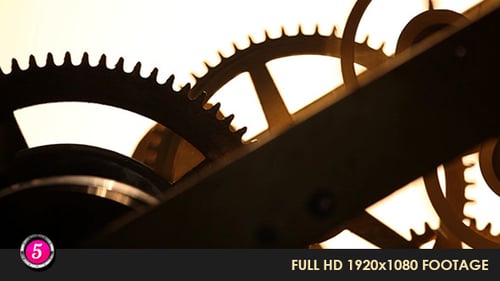 Clock Gears Moving in Close Up View