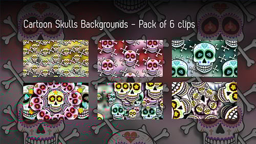 Animated Cartoon Sugar Skulls Backgrounds Pack