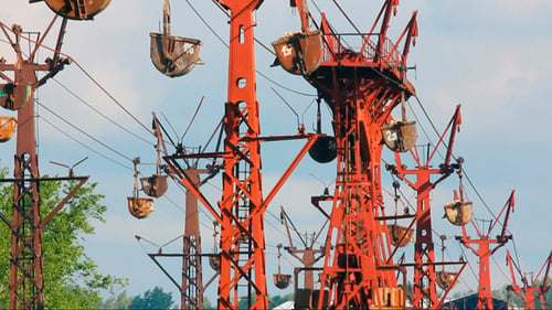 Industrial Cableway And Moving Trolleys With Rock