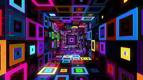 Dynamic Neon Geometric Square Tunnel Animation