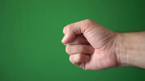 Close Up Hand Of Man Gesture Isolated On Chroma Key Green Screen Background
