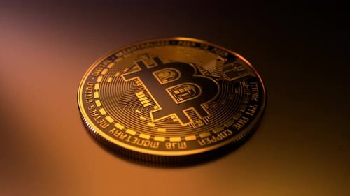 Rotating Golden Bitcoin Digital Currency Coin