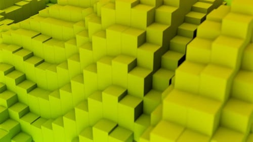 fond abstrait cubes 3D. Animation verte et jaune 4K