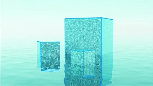 Minimalist Floating Geometric Blocks in Calm Water Animation