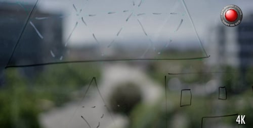 Geometric Drawings on Office Window Overlook City Street
