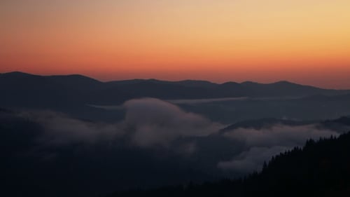 Mountains and Mist at Sunrise, Aerial Wide Shot