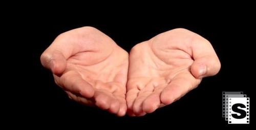 Hands Cupped, Ready to Receive on Black Background