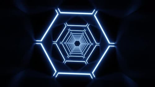 Blue Led Neon Abstract Polygonal Tunnel Background Seamless Animation