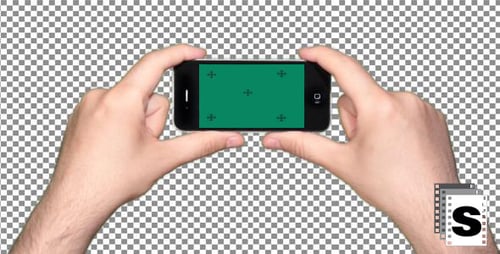 Hands Holding Mobile Phone with Chroma Key Screen