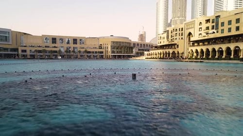 Aerial high-dynamic-range image of people visiting the Dubai fountain, U.A.E.
