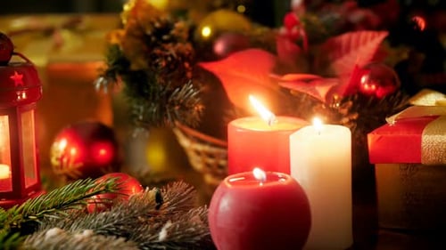 Festive Christmas Still Life with Candles and Gifts