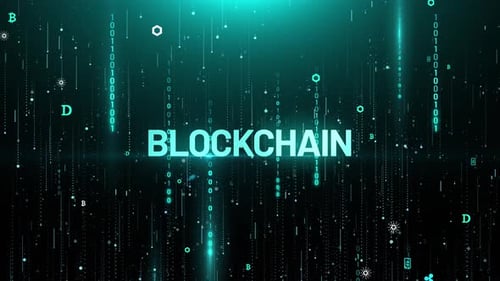 Animation numérique matricielle binaire de crypto-monnaie blockchain avec Icones