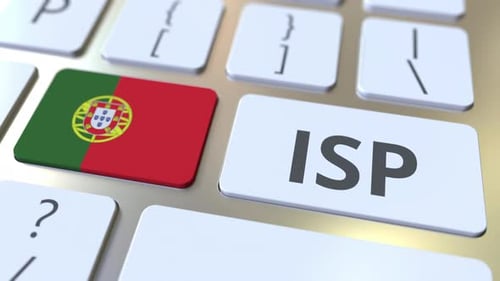 Internet Service Provider Text and Flag of Portugal on Keyboard