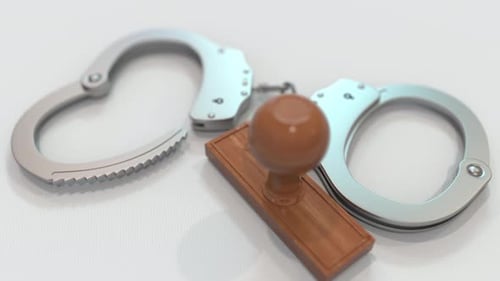 Police Handcuffs with Red Theft Stamp Concept