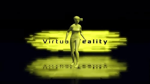 Virtual Reality Avatar in Neon Glowing Tunnel Environment