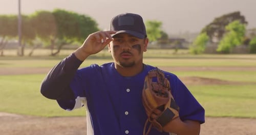 Baseball player looking at camera