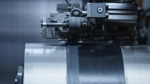 Closeup Tire Plant Automat Working Process Rotating Rubber Tape Automatically