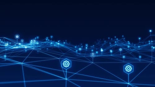 Futuristic Digital Network Background with Glowing Technology Icons Animation