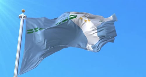 Realistic Macao SAR Flag Waving in Blue Sky